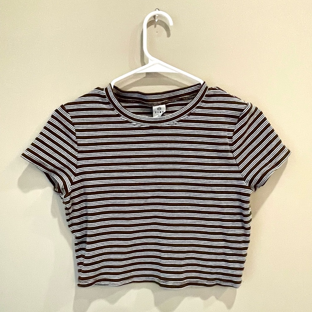 Zine Brown and White Striped Crop Top